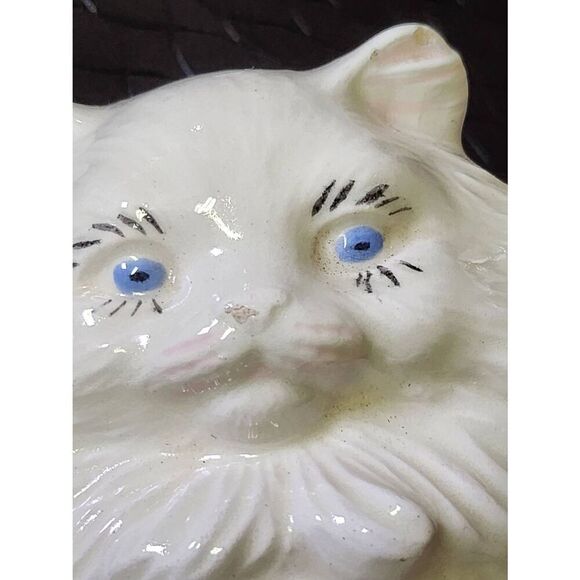 Vintage White Fluffy Ceramic Cat Figurine Laying Down with Belly Up - Picture 9 of 10
